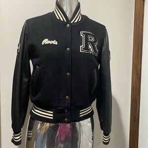 Roots Black & Cream Varsity Bomber Jacket